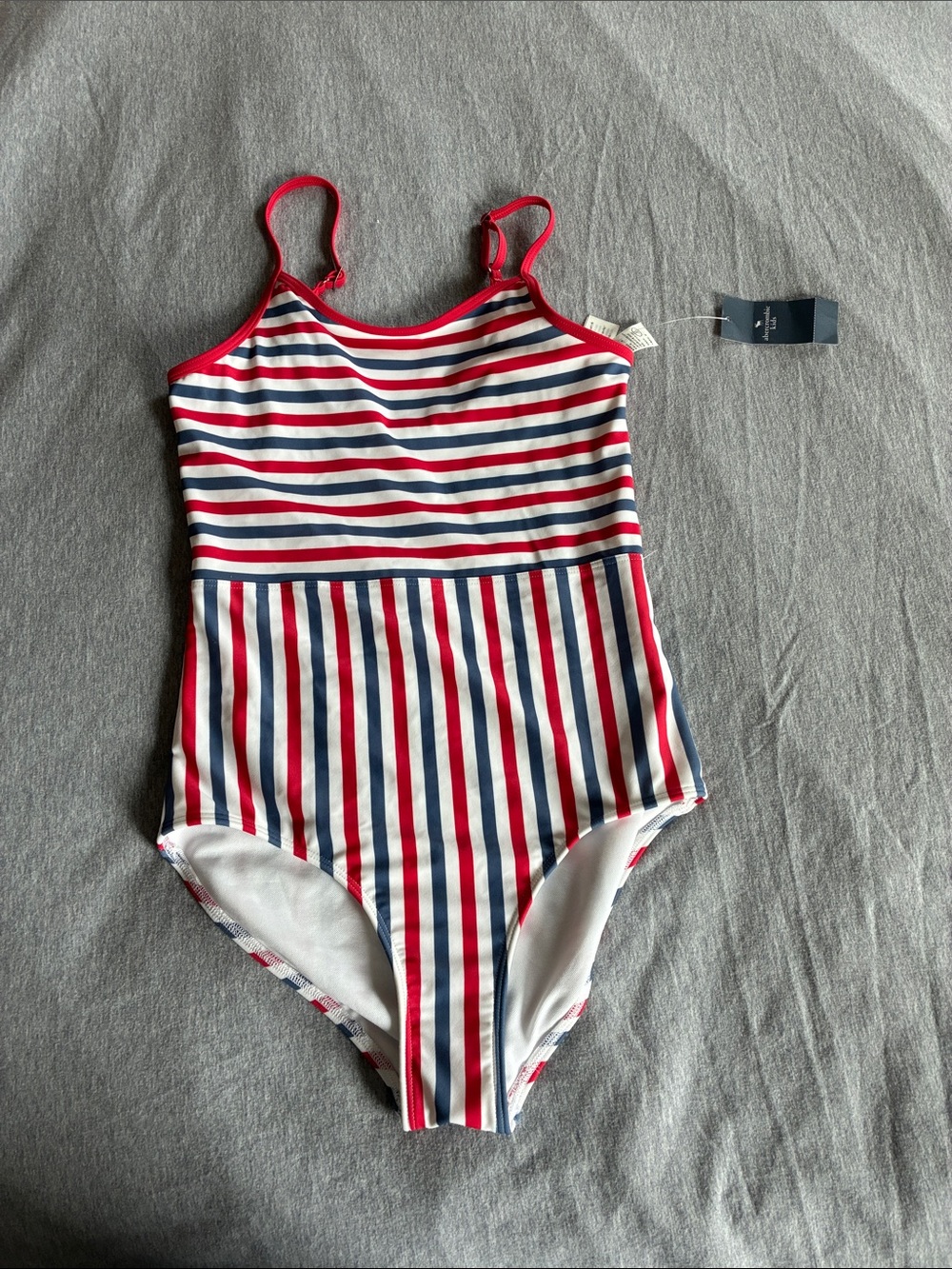 Rare / hard to find Abercrombie Kids striped one-piece swimsuit Red White Blue